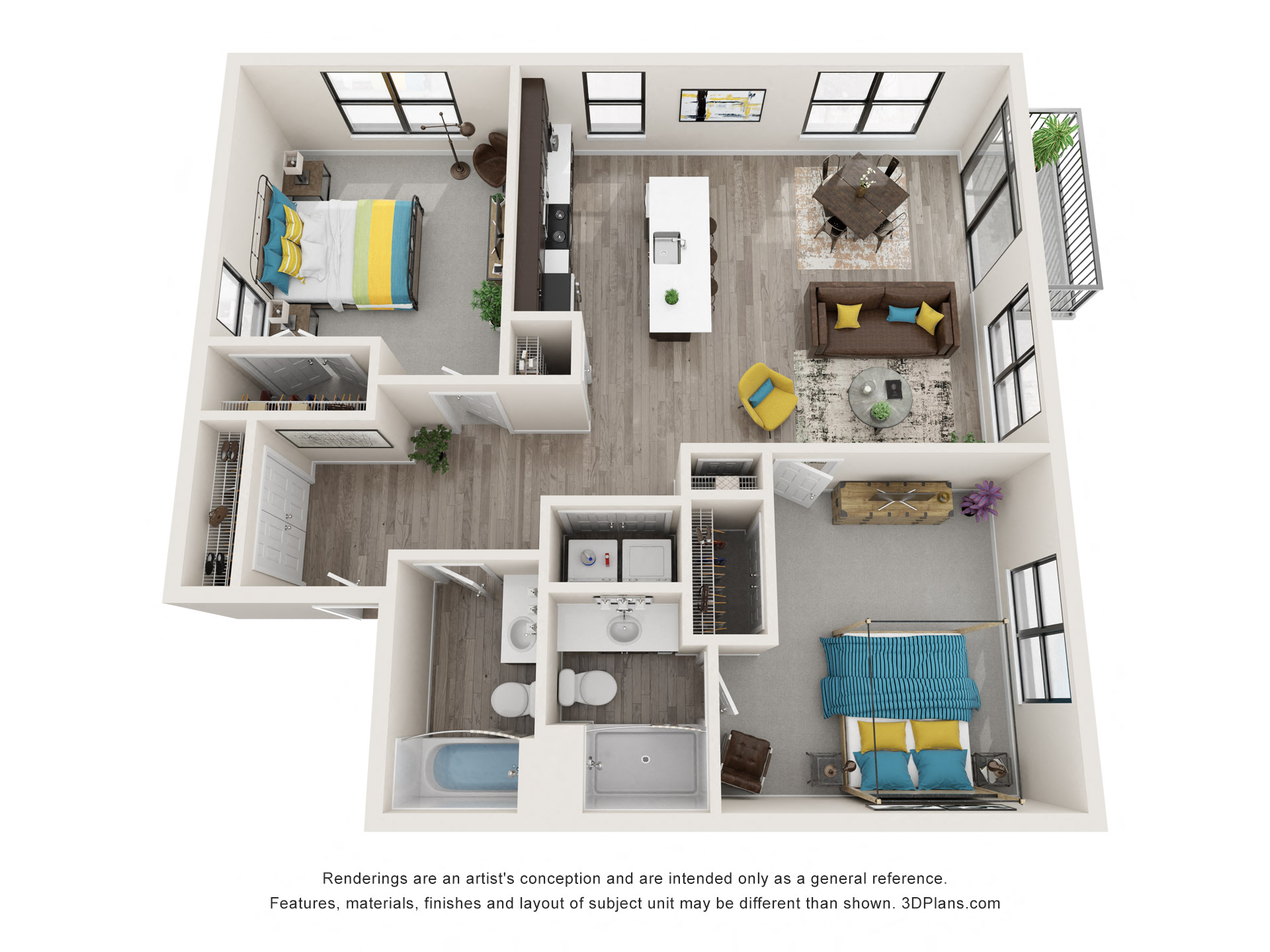 Floor plan for 2 beds, 2 baths, 1170 sqft